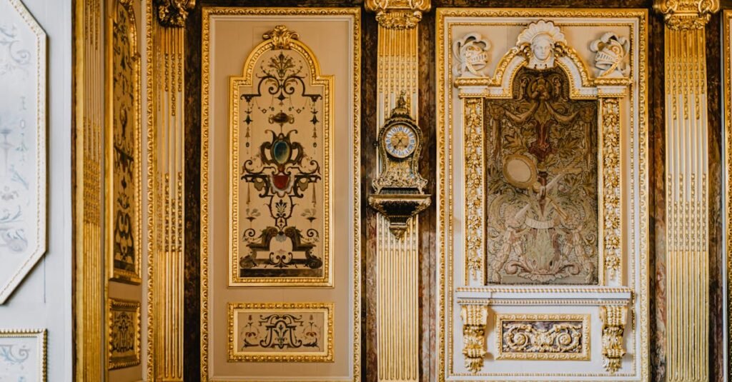 Luxurious gilded interior details featuring classic French architecture in a historical Rennes building.